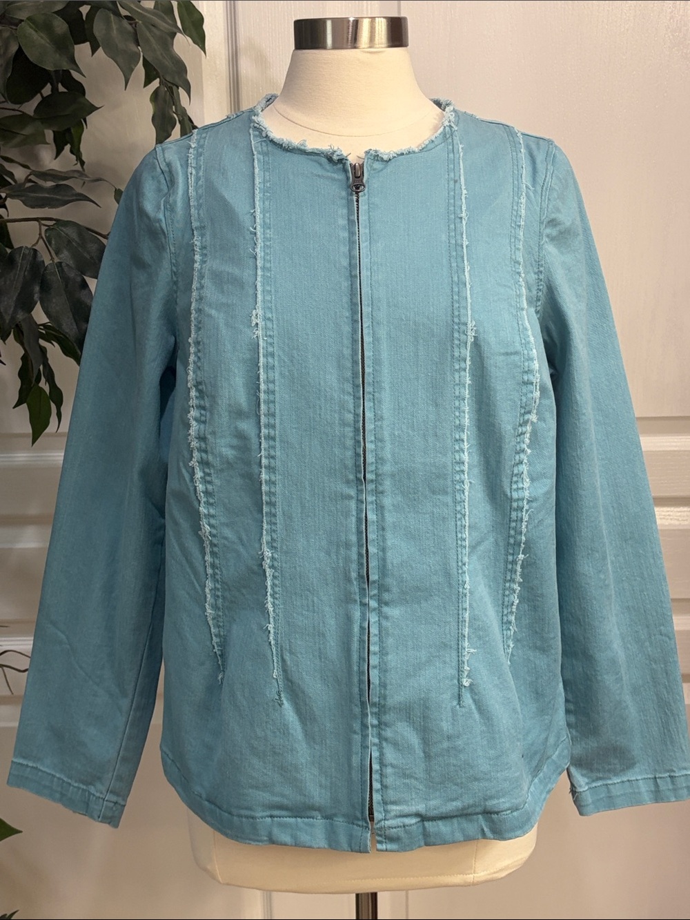 LOGO by Lori Goldstein Zip-Front Jacket with Seaming ~ Aqua Stone